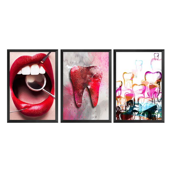 Kit 3 Quadros para Decoração Dentista Consultório Sala Kit 3 Quadros para Decoração Dentista Consultório Sala