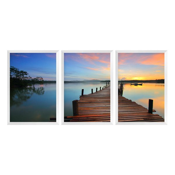 Kit 3 Quadros para Decoração Paisagem Lago Céu Quarto Kit 3 Quadros para Decoração Paisagem Lago Céu Quarto
