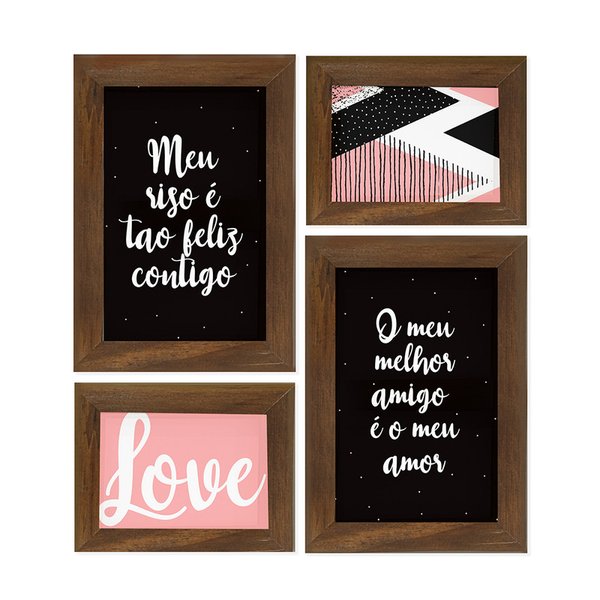 Kit 4 Quadros Decorativos Quarto Casal com Frase Rose Geométrico Preto Namorados Love Kit 4 Quadros Decorativos Quarto Casal com Frase Rose Geométrico Preto Namorados Love