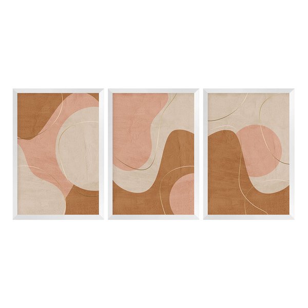 Kit 3 Quadros com Moldura Sala Abstrato Linhas Moderno Kit 3 Quadros com Moldura Sala Abstrato Linhas Moderno