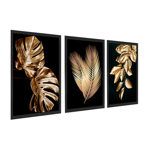 Kit 3 Quadros Decorativo Sala Jogo Folhas Moderno Escritório Kit 3 Quadros Decorativo Sala Jogo Folhas Moderno Escritório