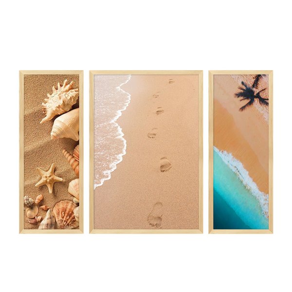 Kit 3 Quadros Decorativos com Moldura Praia Mar Sala Kit 3 Quadros Decorativos com Moldura Praia Mar Sala