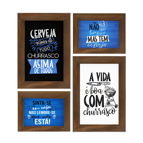 Kit 4 Quadros Decorativos Churrasco Cerveja Bebidas Frases Área Bar Kit 4 Quadros Decorativos Churrasco Cerveja Bebidas Frases Área Bar