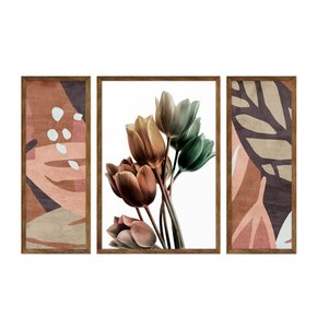 Trio Quadro Decorativo Sala Quarto Flores Abstrato Colorido