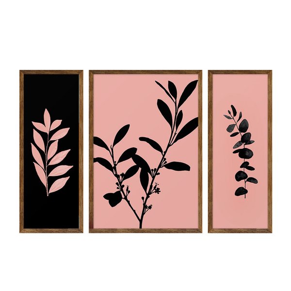Kit 3 Quadros para Decoração Ramos Folhas Sala Quarto Kit 3 Quadros para Decoração Ramos Folhas Sala Quarto