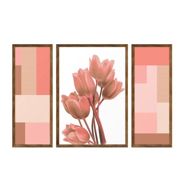 Kit 3 Quadros para Decoração Flores Geométrico Quarto Kit 3 Quadros para Decoração Flores Geométrico Quarto