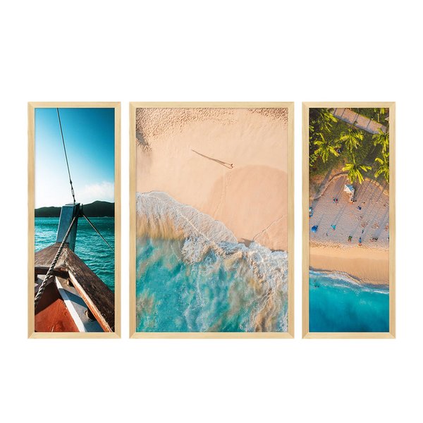 Trio de Quadros para Decoração Praia Mar Paisagem Sala Trio de Quadros para Decoração Praia Mar Paisagem Sala