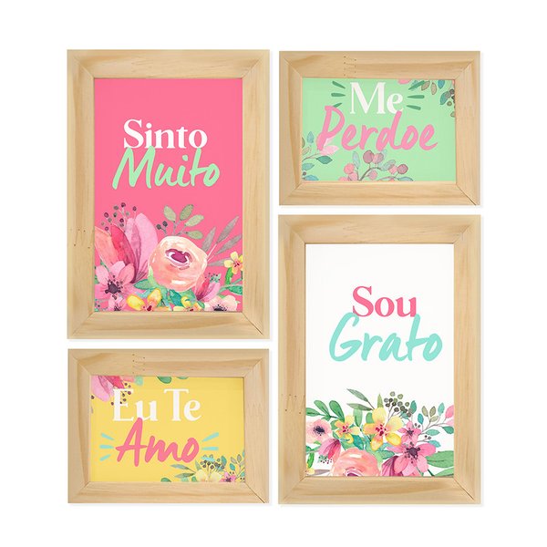 Kit 4 Quadros Decorativos Frases Eu te amo Gratidão Amor Flores Sala Quarto Presente Kit 4 Quadros Decorativos Frases Eu te amo Gratidão Amor Flores Sala Quarto Presente