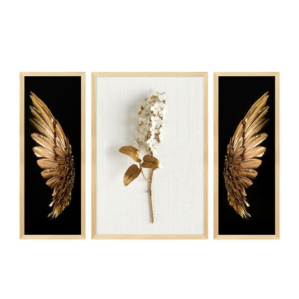 Kit 3 Quadros para Decoração Flores Asas Moderno Quarto Sala Escritório Kit 3 Quadros para Decoração Flores Asas Moderno Quarto Sala Escritório