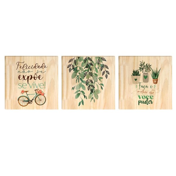 Kit 3 Quadros Decorativos Pinus Plantas Frases Felicidade Motivação Kit 3 Quadros Decorativos Pinus Plantas Frases Felicidade Motivação