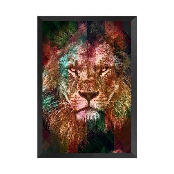 Quadro com Moldura Preta Leão Colorido Moderno Sala Quadro com Moldura Preta Leão Colorido Moderno Sala