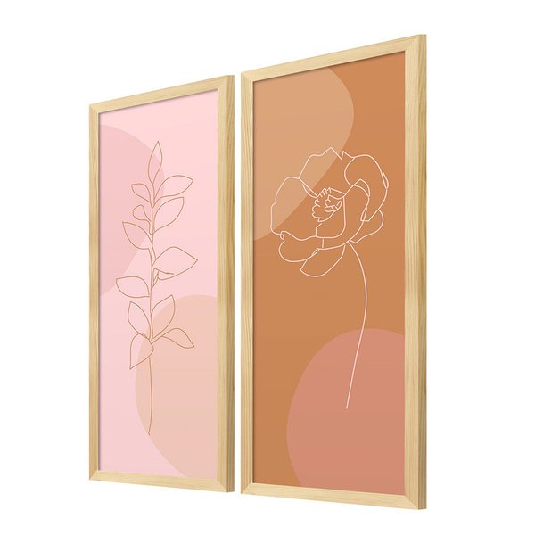 Dupla de Quadros Decoração Flores Folhas Minimalista Quarto Dupla de Quadros Decoração Flores Folhas Minimalista Quarto