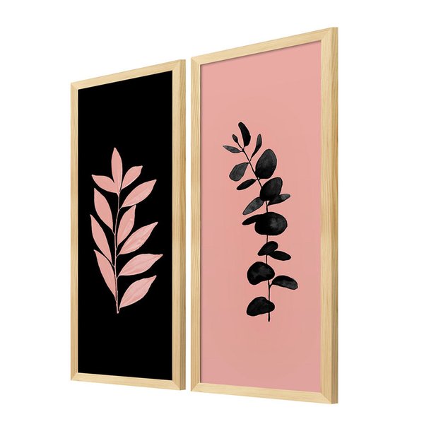 Dupla de Quadros Decorativos Ramos de Folhas Moderno Quarto Dupla de Quadros Decorativos Ramos de Folhas Moderno Quarto
