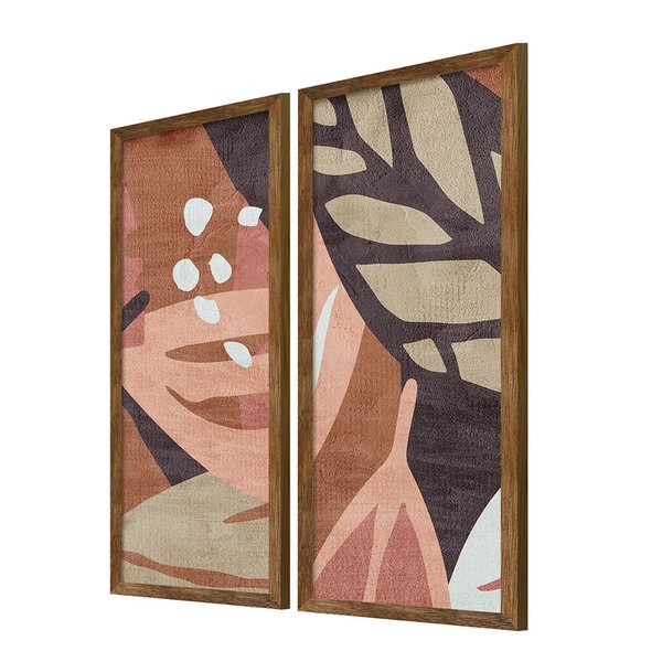 Dupla de Quadros Decorativos Folhas Abstrato Sala Cozinha Dupla de Quadros Decorativos Folhas Abstrato Sala Cozinha