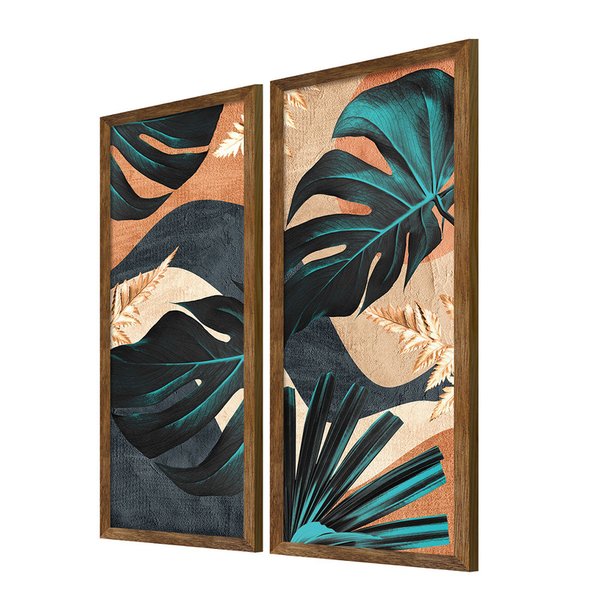 Kit 2 Quadros para Decoração Folhas Elegante Moderno Sala Kit 2 Quadros para Decoração Folhas Elegante Moderno Sala