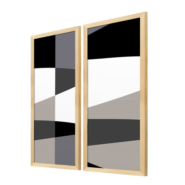 Kit 2 Quadros com Moldura Geométrico Preto e Branco Sala Kit 2 Quadros com Moldura Geométrico Preto e Branco Sala