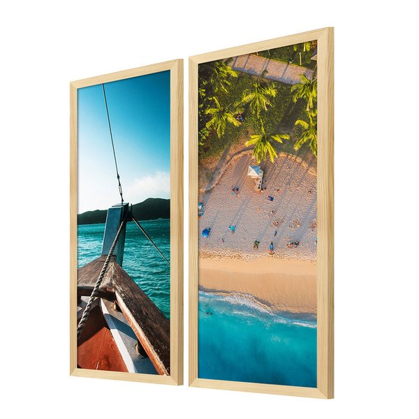 Dupla de Quadros com Moldura Praia Mar Barco Paisagem Sala Dupla de Quadros com Moldura Praia Mar Barco Paisagem Sala