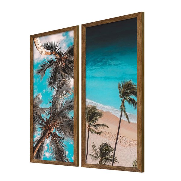 Dupla de Quadros Decorativos Paisagem Praia Mar Azul Sala Dupla de Quadros Decorativos Paisagem Praia Mar Azul Sala
