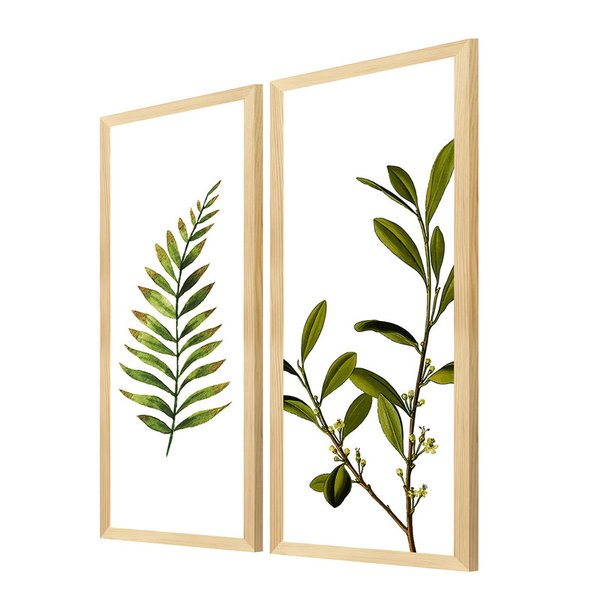 Kit 2 Quadros para Decoração Folhas Folhagem Sala Cozinha Kit 2 Quadros para Decoração Folhas Folhagem Sala Cozinha