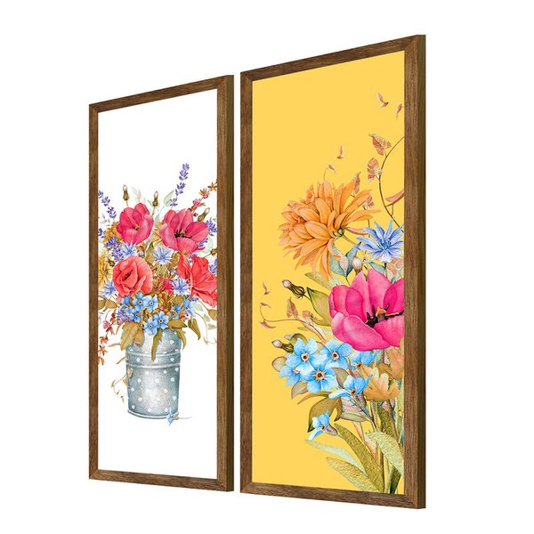 Kit 2 Quadros para Decoração Flores Jardim Colorido Sala Kit 2 Quadros para Decoração Flores Jardim Colorido Sala