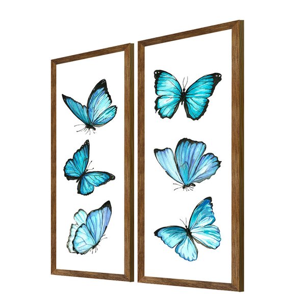 Kit 2 Quadros para Decoração Borboletas Azuis Sala Quarto Kit 2 Quadros para Decoração Borboletas Azuis Sala Quarto