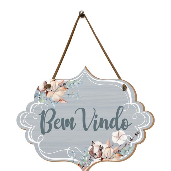 Placa de Porta Decorativa Cinza Bem Vindo Frases Flores Placa de Porta Decorativa Cinza Bem Vindo Frases Flores