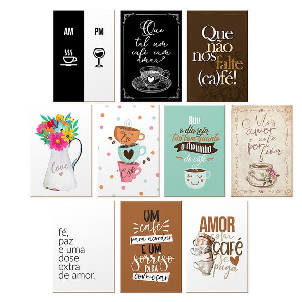 Kit 10 Quadros para Decoração Café Frases Amor Sala Cozinha Kit 10 Quadros para Decoração Café Frases Amor Sala Cozinha