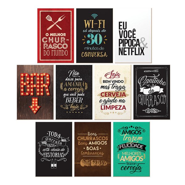 Kit 10 Quadros Decorativos Bar Churrasco Frases Cozinha Kit 10 Quadros Decorativos Bar Churrasco Frases Cozinha