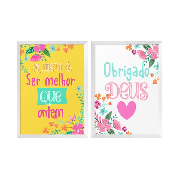 Kit 2 Quadros Decorativos Floral Deus Frases Sala Cozinha Kit 2 Quadros Decorativos Floral Deus Frases Sala Cozinha