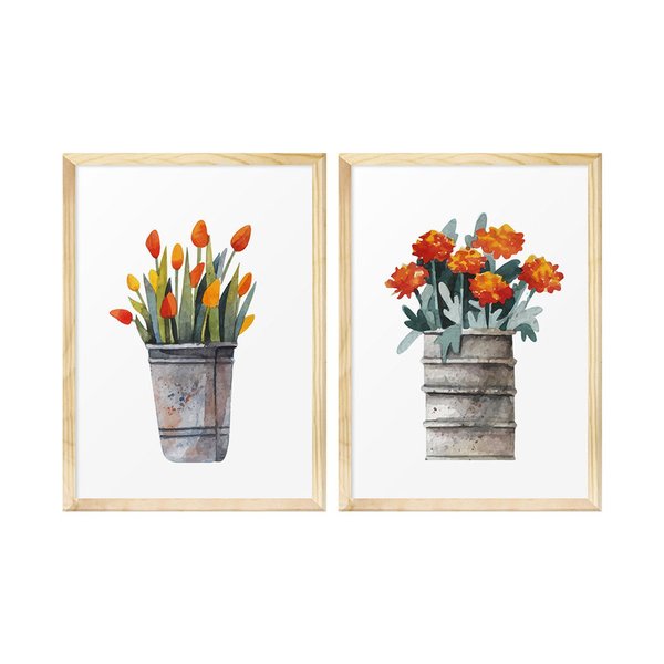 Kit 2 Quadros com Moldura Flores Decoração Cozinha Sala Kit 2 Quadros com Moldura Flores Decoração Cozinha Sala