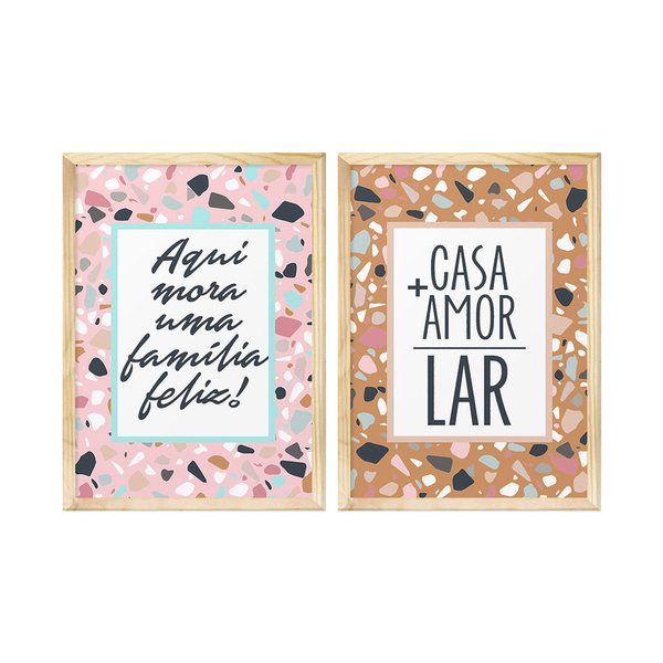 Kit 2 Quadros para Decoração Frases Família Lar Sala Kit 2 Quadros para Decoração Frases Família Lar Sala