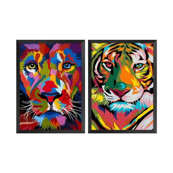 Kit 2 Quadros Decorativos Abstrato Animais Coloridos Sala Kit 2 Quadros Decorativos Abstrato Animais Coloridos Sala