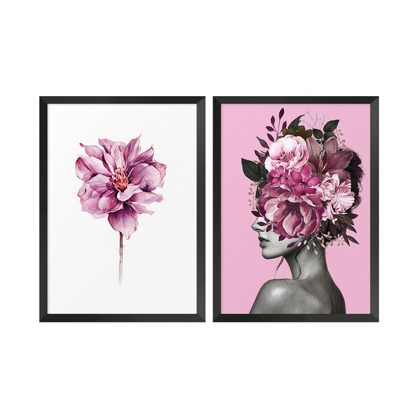 Kit 2 Quadros para Decoração Feminino Flores Moderno Quarto Kit 2 Quadros para Decoração Feminino Flores Moderno Quarto