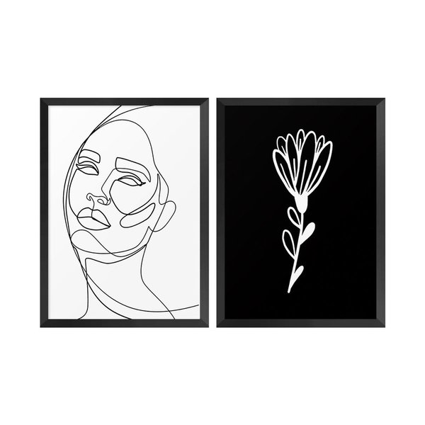 Kit 2 Quadros para Decoração Minimalista Moderno Flor Quarto Kit 2 Quadros para Decoração Minimalista Moderno Flor Quarto
