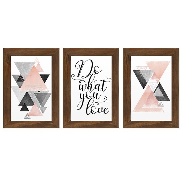 Kit 3 Quadros Decorativos Love Amor Quarto Sala Quadro Geométrico Frases Formas Rose Kit 3 Quadros Decorativos Love Amor Quarto Sala Quadro Geométrico Frases Formas Rose