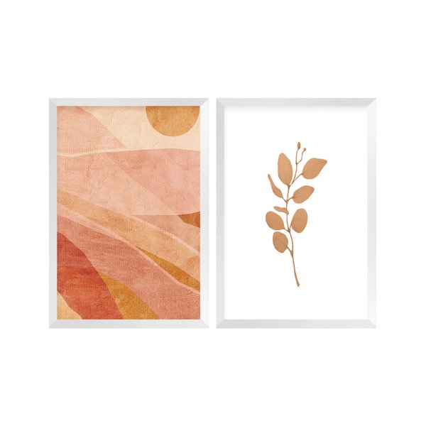 Kit 2 Quadros Decorativos Sala Ambiente Moderno com Moldura Branca Ramos Abstrato Kit 2 Quadros Decorativos Sala Ambiente Moderno com Moldura Branca Ramos Abstrato
