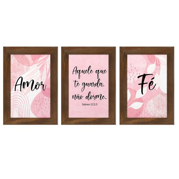 Kit 3 Quadros Decorativos Frases Amor Fé com Moldura Kit 3 Quadros Decorativos Frases Amor Fé com Moldura