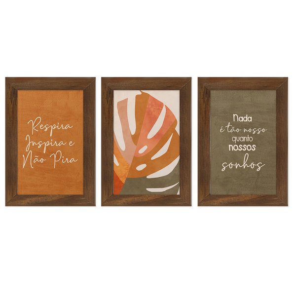 Kit 3 Quadros Decorativos Folhas Frases Sonhos Quarto Sala Kit 3 Quadros Decorativos Folhas Frases Sonhos Quarto Sala