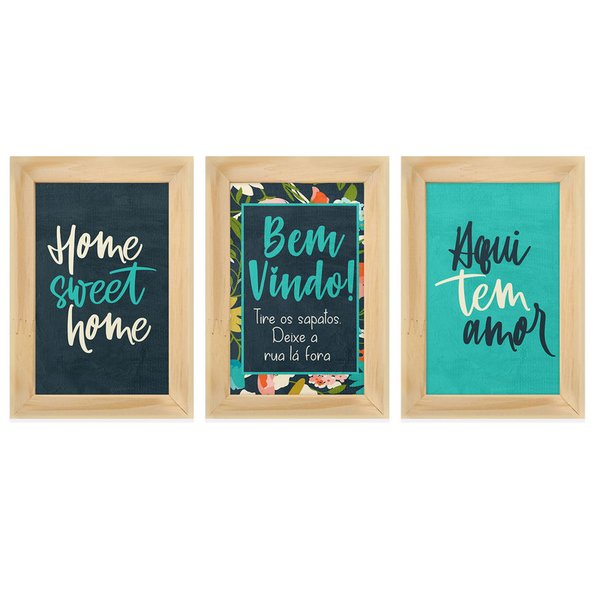 Kit 3 Quadros para Decoração Frases Casa Amor Sala Cozinha Kit 3 Quadros para Decoração Frases Casa Amor Sala Cozinha
