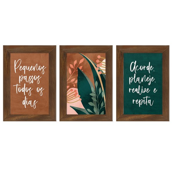 Kit 3 Quadros para Decoração Folhagens Frases Cozinha Sala Kit 3 Quadros para Decoração Folhagens Frases Cozinha Sala