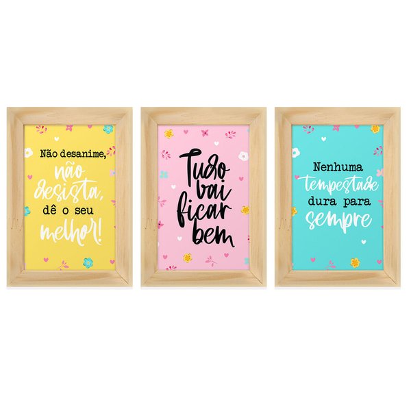 Kit 3 Quadros Decorativos Quarto De Casal Frases Com Moldura