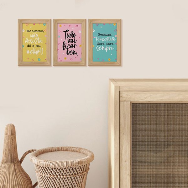 Conjunto Quadros Decorativos Frases Motivação Bússola Sala Quarto