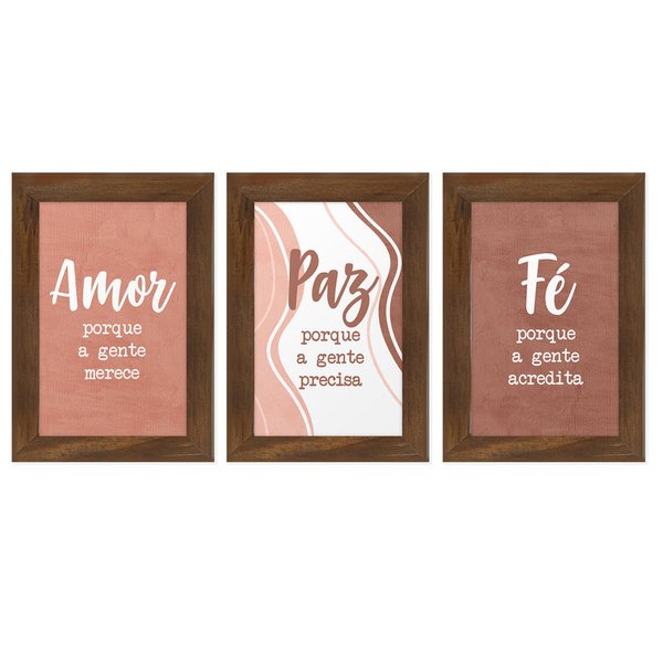 Kit 3 Quadros para Decoração Amor Fé Frases Sala Quarto Kit 3 Quadros para Decoração Amor Fé Frases Sala Quarto
