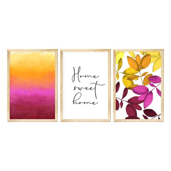 Kit 3 Quadros para Hall de Entrada Moldura Pinus Frases Lar Colorido Kit 3 Quadros para Hall de Entrada Moldura Pinus Frases Lar Colorido