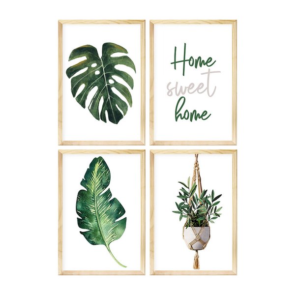 Kit 4 Quadros para Decoração Cozinha Plantas Folhagem Frases Moldura em Pinus Kit 4 Quadros para Decoração Cozinha Plantas Folhagem Frases Moldura em Pinus