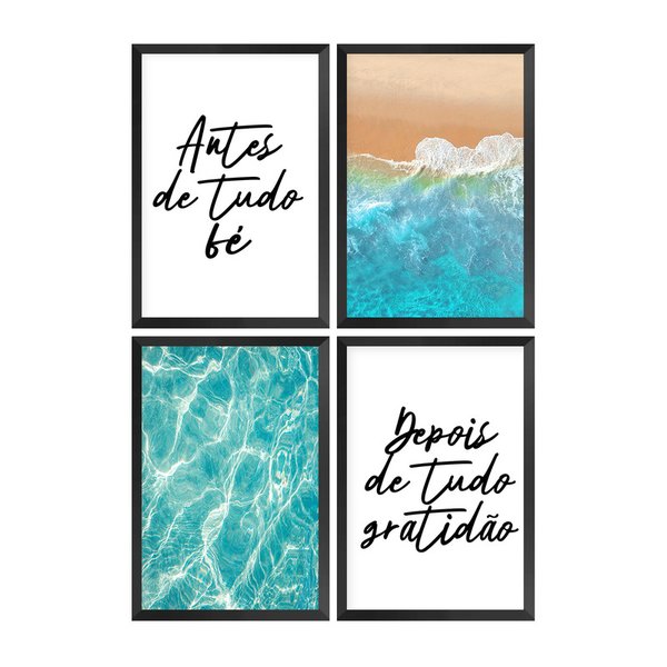 Kit 4 Quadros Decoração para Hall Entrada Moldura Pinus Frases Fé Gratidão Mar Kit 4 Quadros Decoração para Hall Entrada Moldura Pinus Frases Fé Gratidão Mar