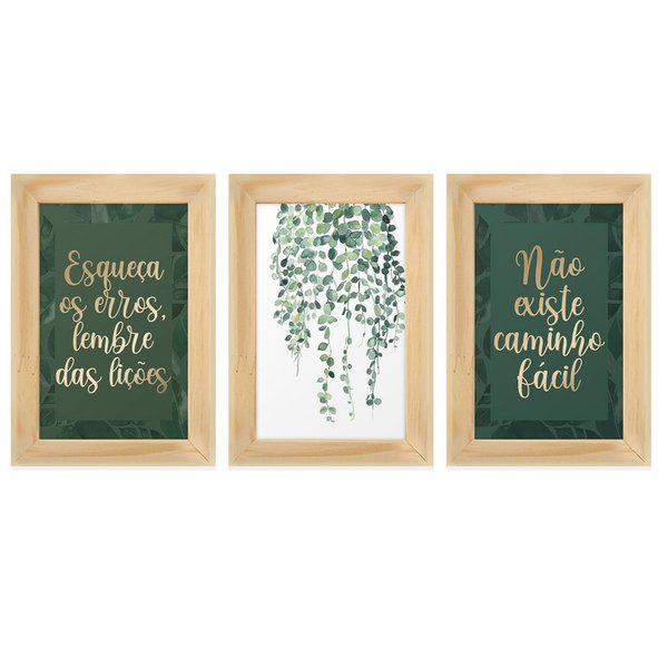Kit 3 Quadros para Decoração Frases Folhagens Plantas Sala Kit 3 Quadros para Decoração Frases Folhagens Plantas Sala