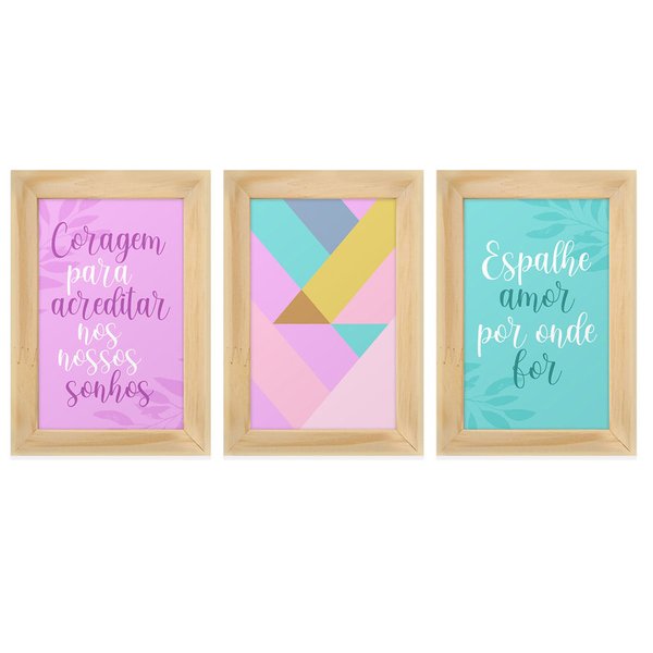 Kit 3 Quadros Decorativos Frases Geométrico Colorido Sala Kit 3 Quadros Decorativos Frases Geométrico Colorido Sala