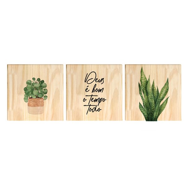 Kit 3 Quadros Pinus Frases Plantas Deus Sala Quarto Kit 3 Quadros Pinus Frases Plantas Deus Sala Quarto