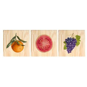 Kit 3 Quadros Decorativos para Cozinha Frutas Laranja Uva